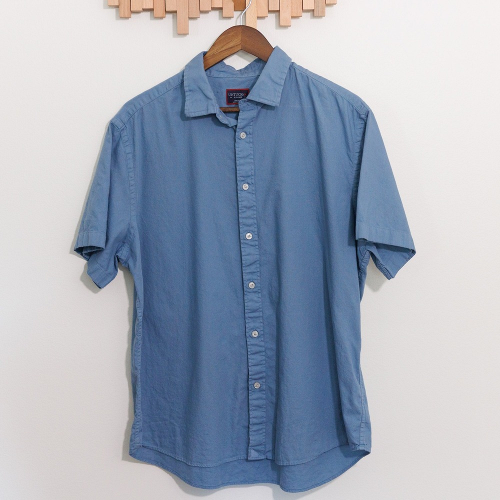 UNTUCKit Briscoe Mens XL Blue Short Sleeve Button Down Cotton Shirt